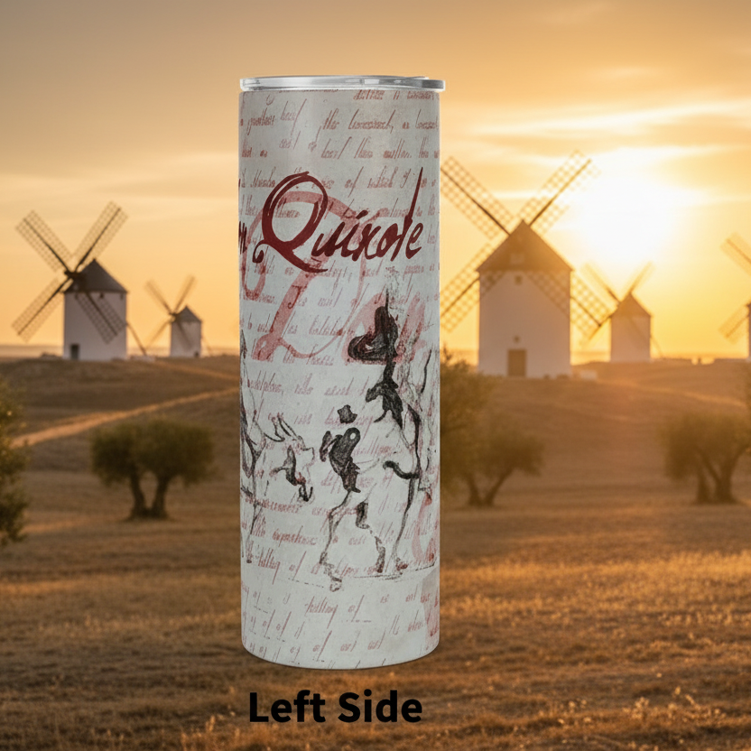 Vaso delgado Don Quijote de 20 oz - Diseño clásico literario de acero inoxidable