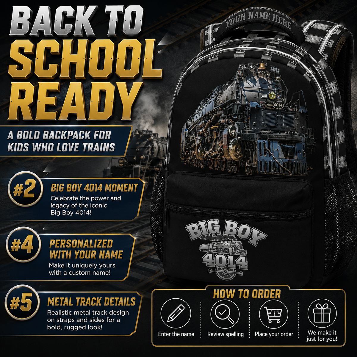 Big Boy 4014 Steam Locomotive Backpack | Personalized Train School Bag
