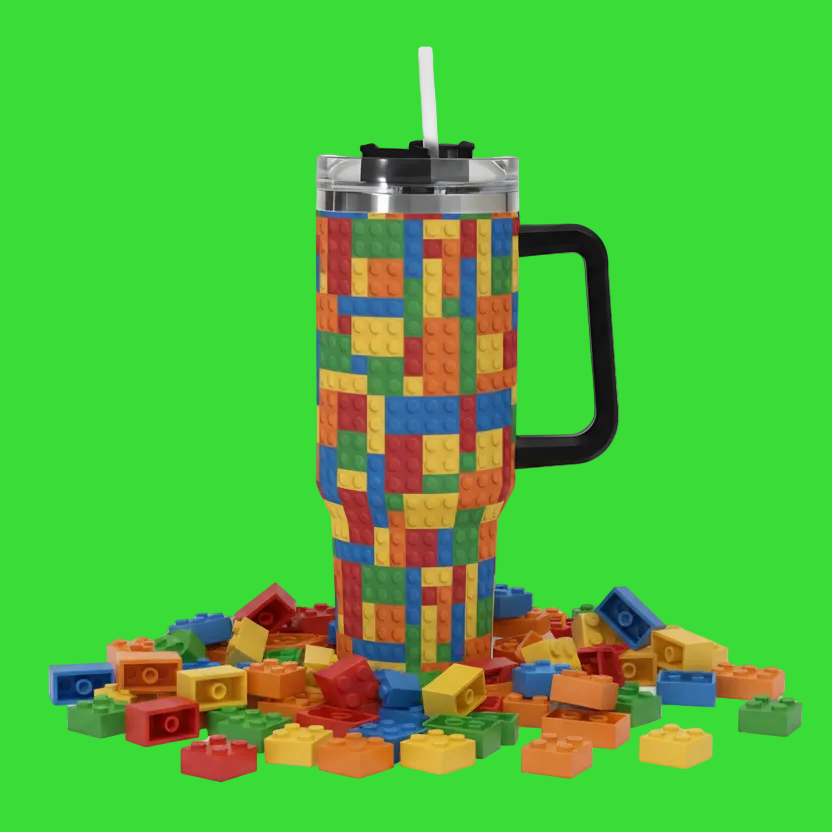 LEGO 40oz Stainless Steel Tumbler With Black Handle and Straw