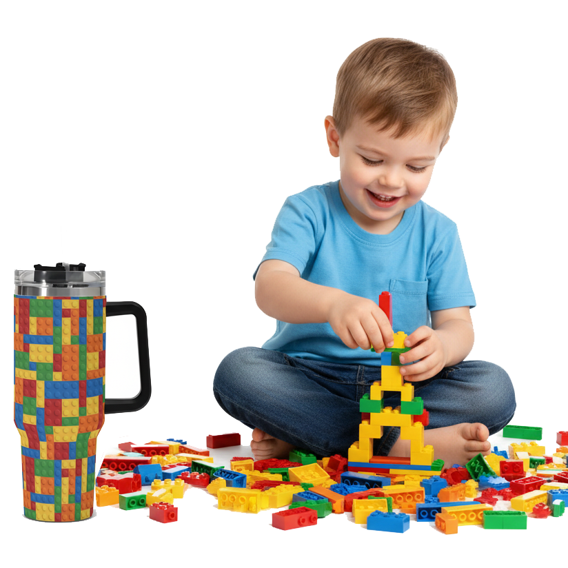 LEGO 40oz Stainless Steel Tumbler With Black Handle and Straw