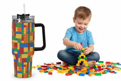 LEGO 40oz Stainless Steel Tumbler With Black Handle and Straw