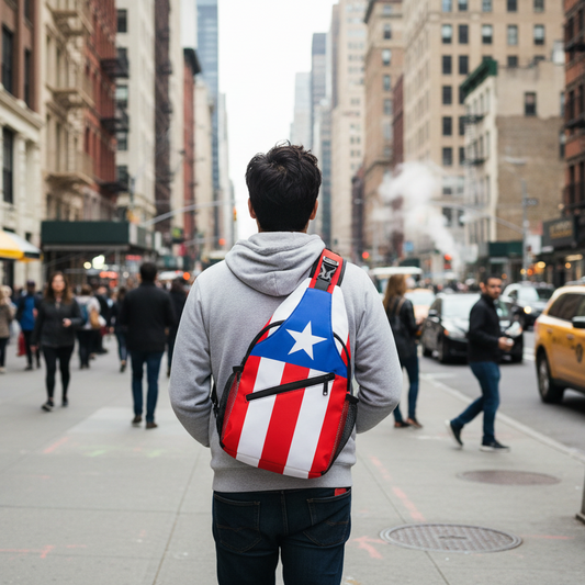Bolso bandolera con la bandera de Puerto Rico - Bolso bandolera con correa ajustable