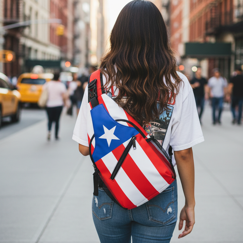Puerto Rico DB Flag Sling Bag - Crossbody Chest Bag with Adjustable Strap