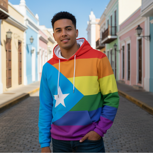 Puerto Rico Pride Rainbow Hoodie – All-Over Print Lightweight Design