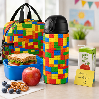 Personalized Building Block 12oz Tumbler | Custom Name Kids Water Bottle for School