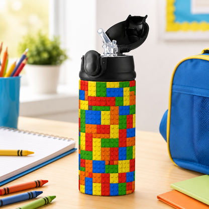 Personalized Building Block 12oz Tumbler | Custom Name Kids Water Bottle for School