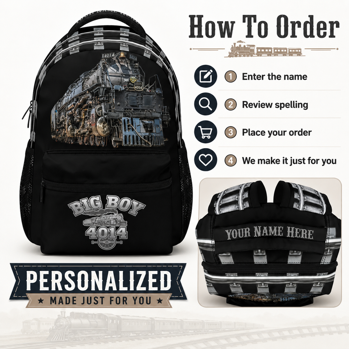 Big Boy 4014 Steam Locomotive Backpack | Personalized Train School Bag