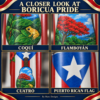 Puerto Rico 40 oz Stainless Steel Tumbler, Cuatro & Coquí Design, Insulated Cup with Handle