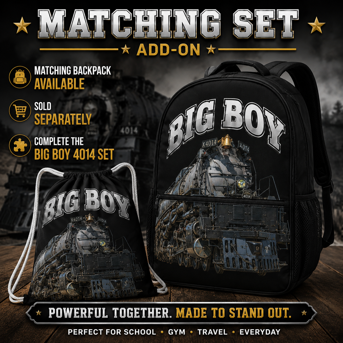 Big Boy 4014 Drawstring Bag | Train Gym Bag & Railroad Fan Gift