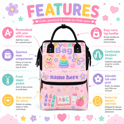 Personalized Daycare Bag for Girls | Cute Toddler Backpack with Name