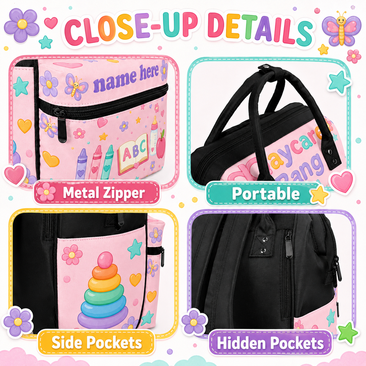 Personalized Daycare Bag for Girls | Cute Toddler Backpack with Name