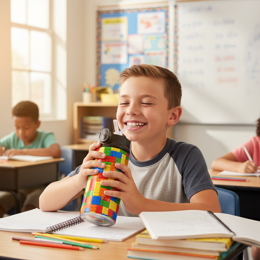 Personalized Building Block 12oz Tumbler | Custom Name Kids Water Bottle for School