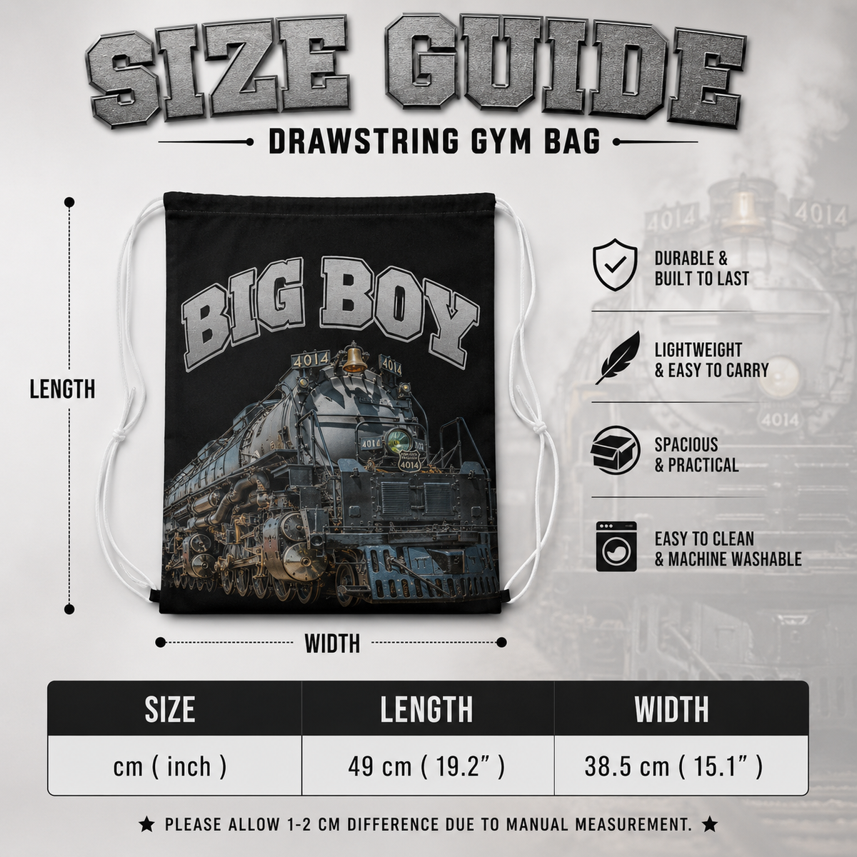 Big Boy 4014 Drawstring Bag | Train Gym Bag & Railroad Fan Gift