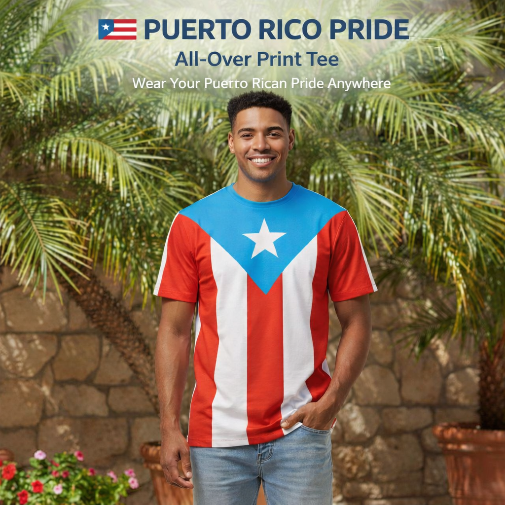Camiseta con estampado completo azul claro de El Gran Bejuco, edición bandera de Puerto Rico