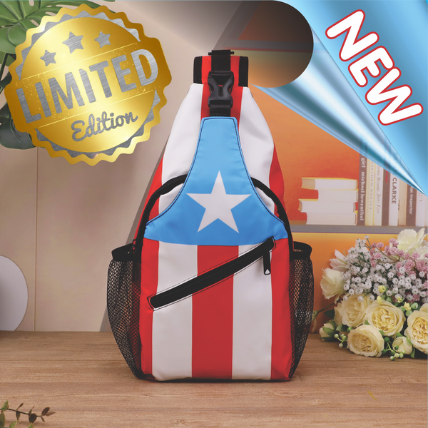 Puerto Rico Flag Sling Bag – Boricua Crossbody Chest Bag with Adjustable Strap