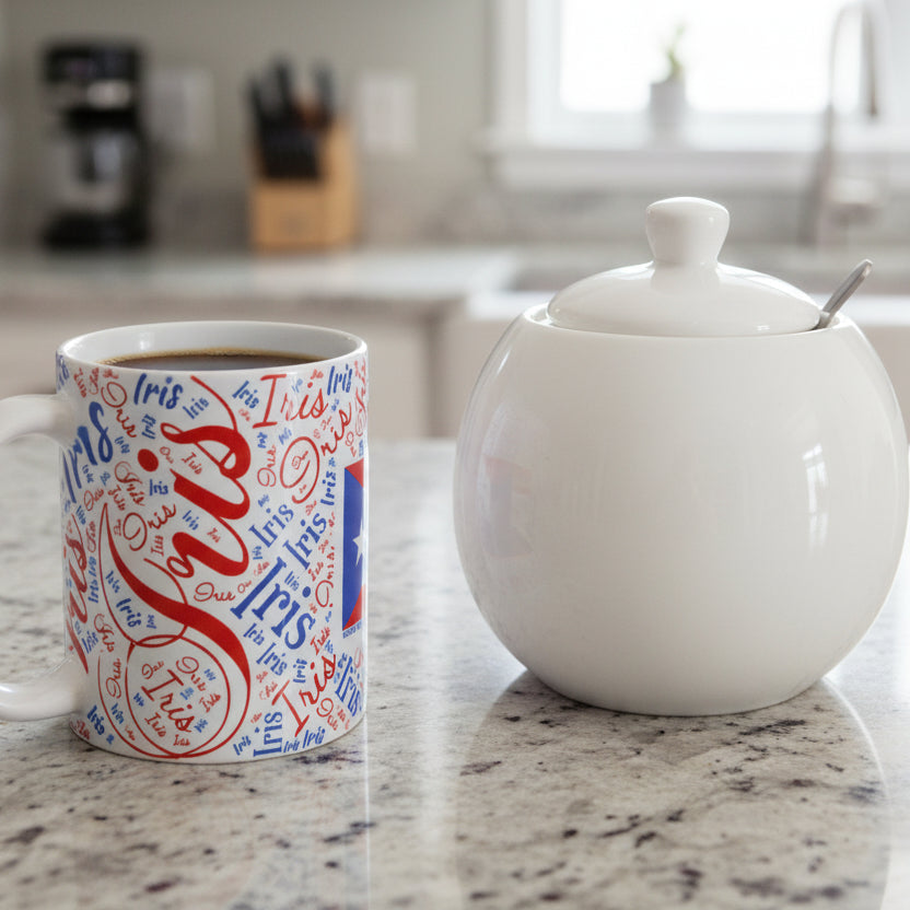 Personalized Name Coffee Mug 11oz - Custom Typography Design with your country flag