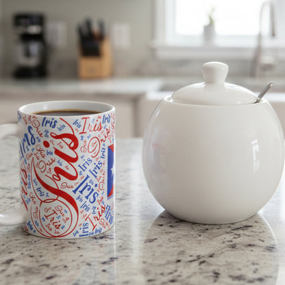 Personalized Name Coffee Mug 11oz - Custom Typography Design with your country flag