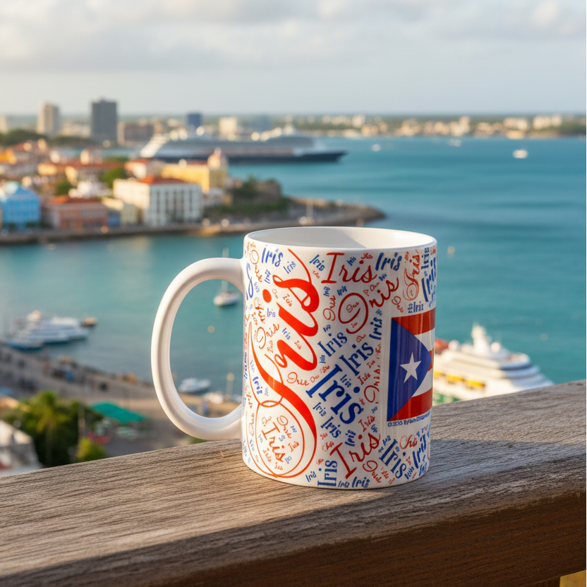 Personalized Name Coffee Mug 11oz - Custom Typography Design with your country flag