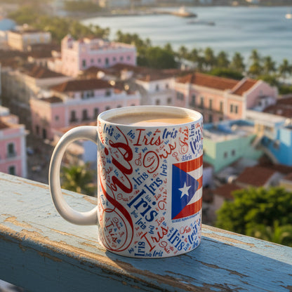 Personalized Name Coffee Mug 11oz - Custom Typography Design with your country flag
