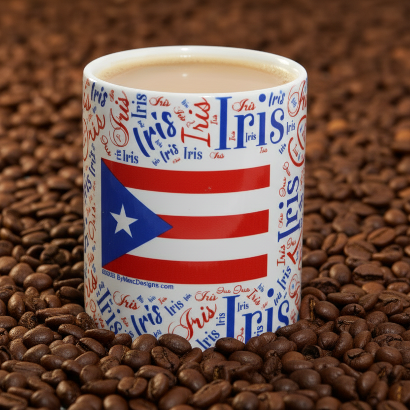 Personalized Name Coffee Mug 11oz - Custom Typography Design with your country flag