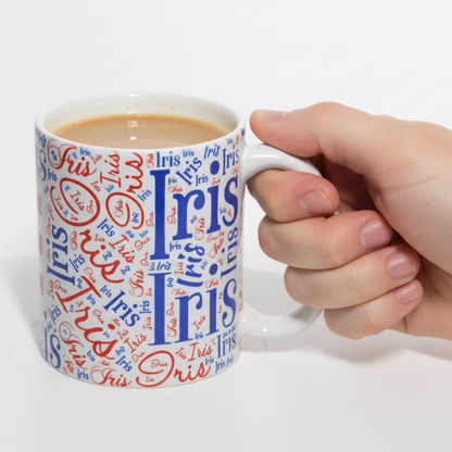 Personalized Name Coffee Mug 11oz - Custom Typography Design with your country flag