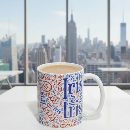 Personalized Name Coffee Mug 11oz - Custom Typography Design with your country flag