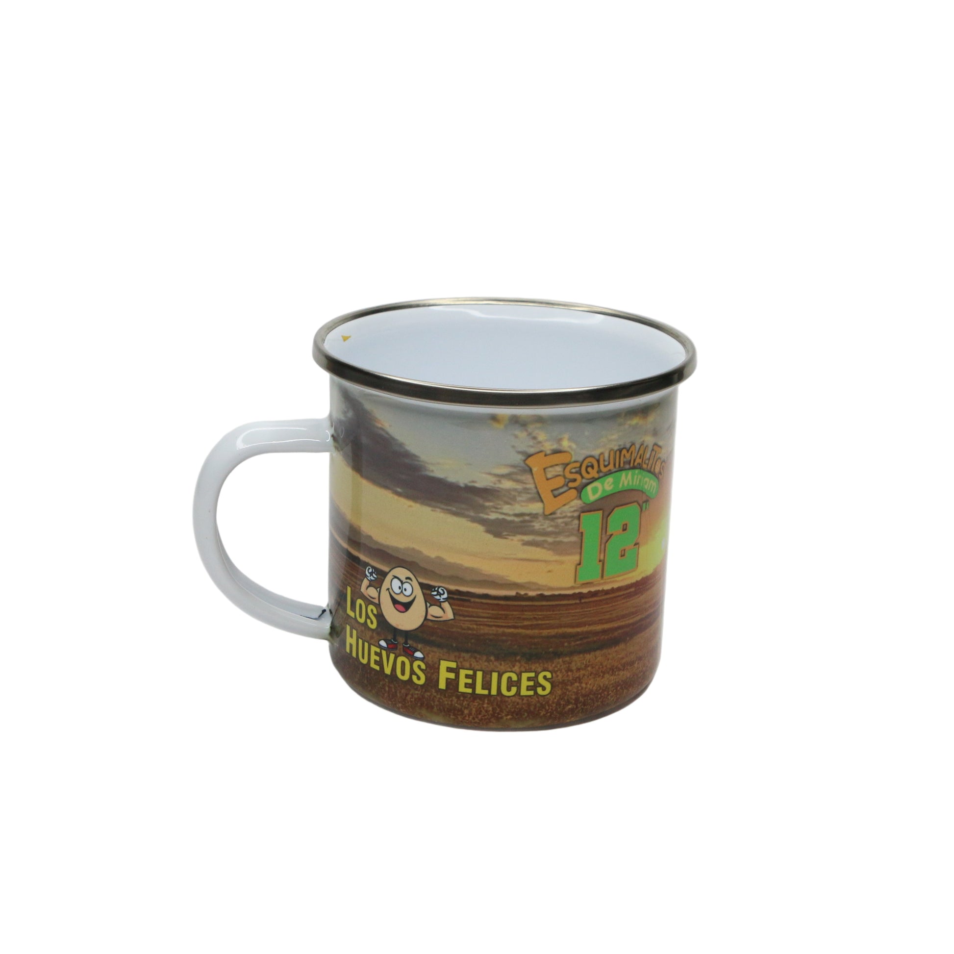 Mug with scenic design and text on a white background