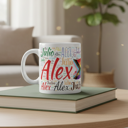Personalized Pride Mug 11oz - Custom Name with Progress Pride Flag