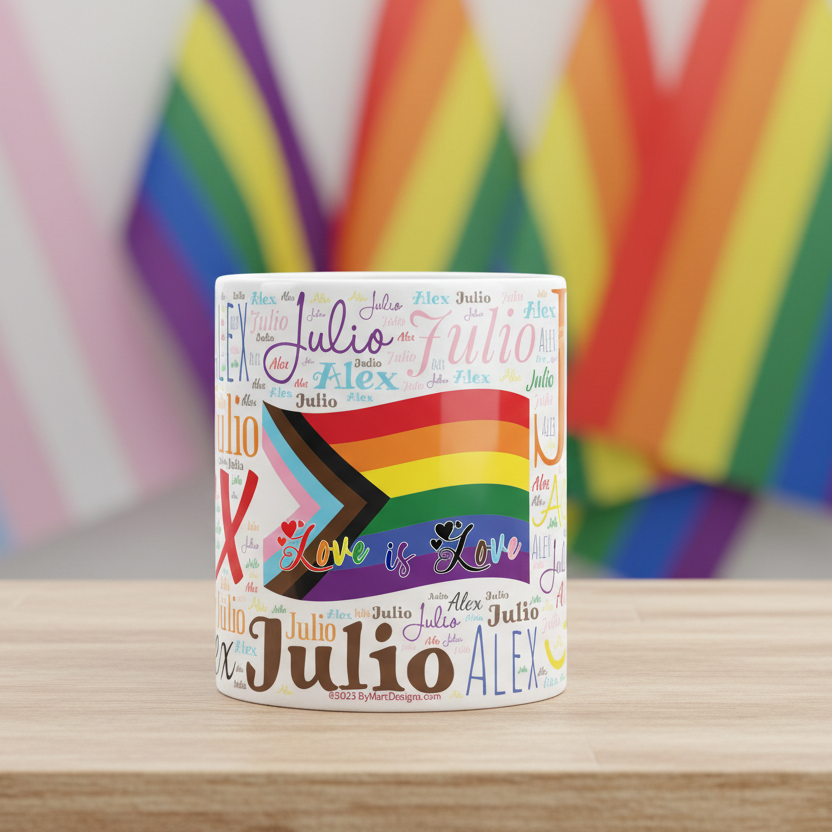 Personalized Pride Mug 11oz - Custom Name with Progress Pride Flag