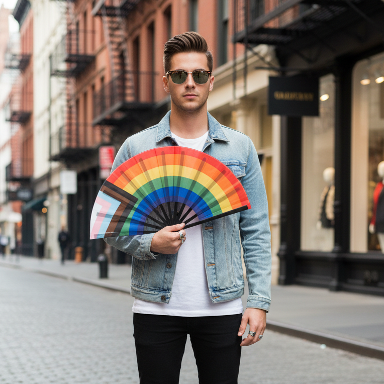Progress Pride Flag Hand Fan