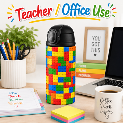 Personalized Building Block 12oz Tumbler | Custom Name Kids Water Bottle for School