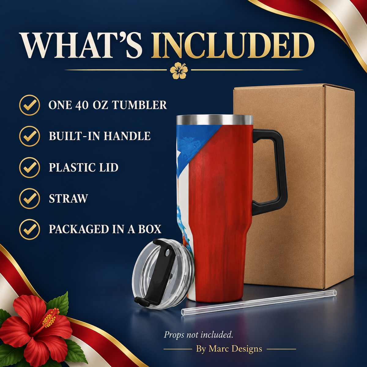 Puerto Rico 40 oz Stainless Steel Tumbler, Cuatro & Coquí Design, Insulated Cup with Handle