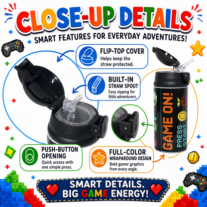 Personalized Gamer 12oz Water Bottle | Level Up Custom Name Tumbler for Kids