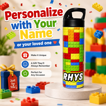 Personalized Building Block Tumbler | 20oz Stainless Steel Kids Water Bottle | Custom Name Gift for Boys & Girls