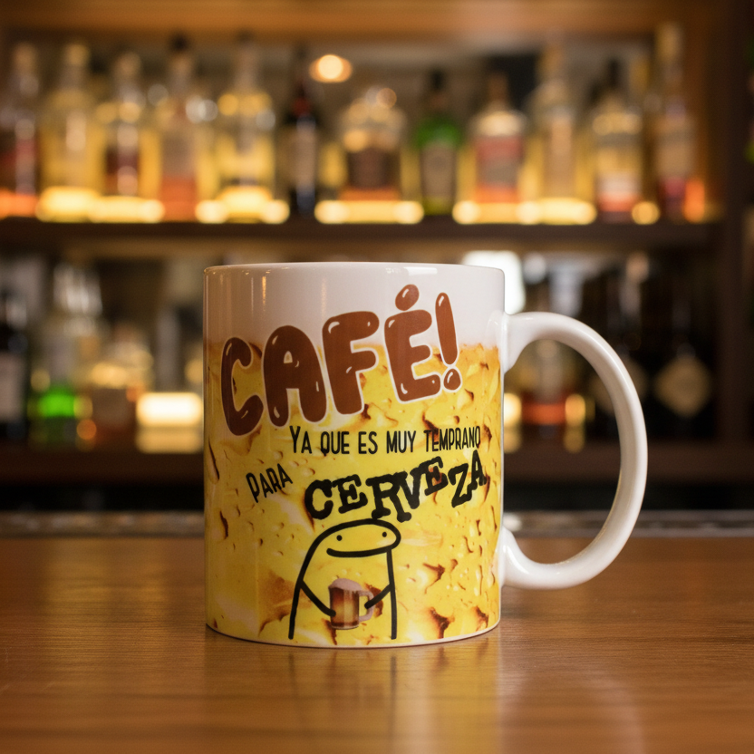 Funny Spanish Coffee Mug 11oz - "Café! Ya que es muy temprano para Cerveza"