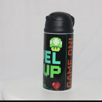 Personalized Gamer 12oz Water Bottle | Level Up Custom Name Tumbler for Kids
