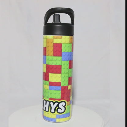 Personalized Building Block Tumbler | 20oz Stainless Steel Kids Water Bottle | Custom Name Gift for Boys & Girls